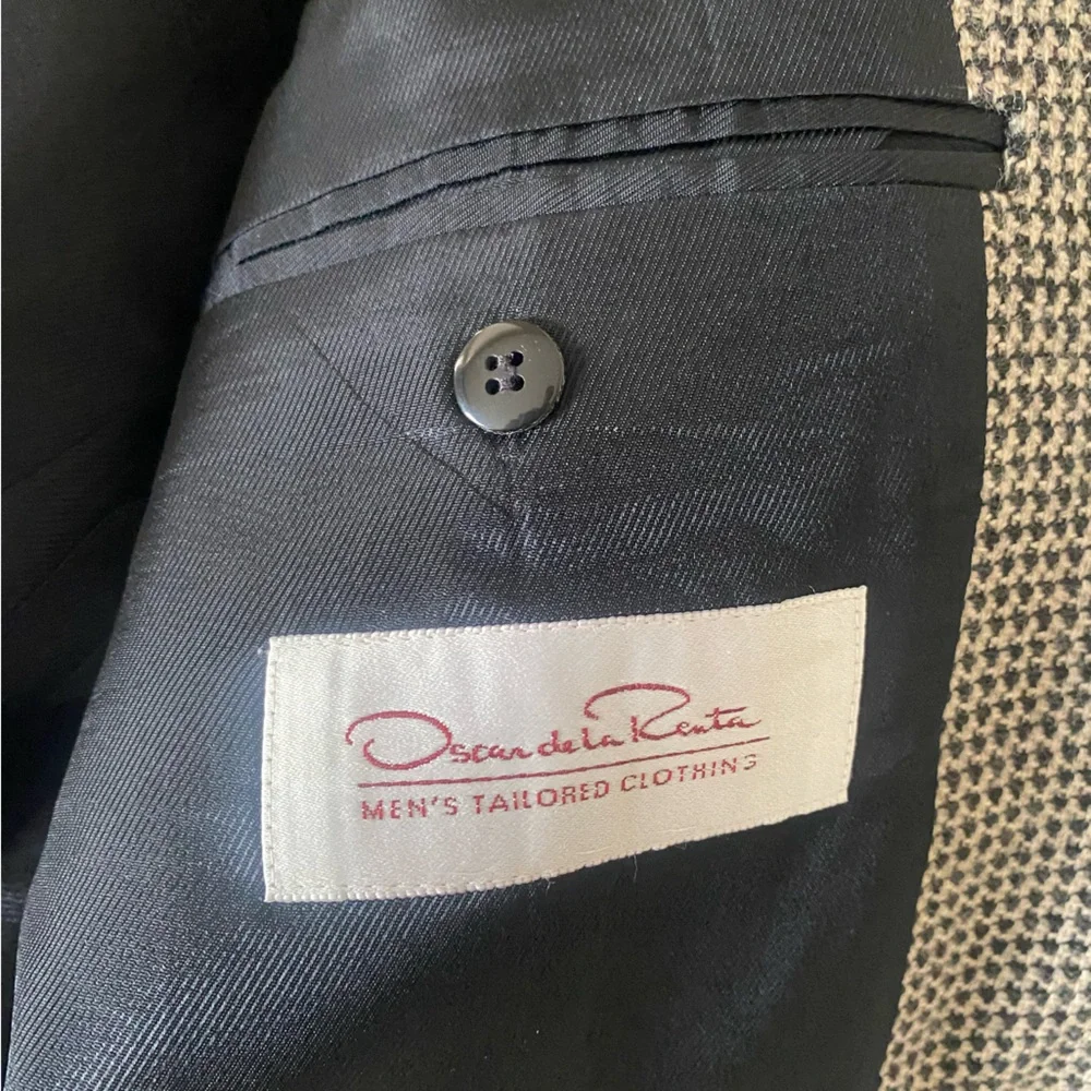 Vtg Oscar De La Renta Blazer 42R Men Brown‎ Check Wool Blazer Single Breasted